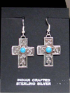 Native American Style Navajo Made Sterling Silver Cross Earrings with Turquoise