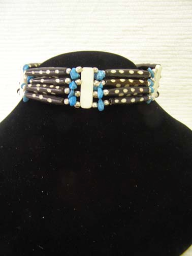 4 Row Black and Blue Native American Choker NativeAmericanVault