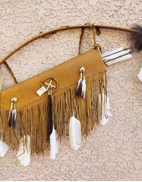 42" Navajo Made Fringed Bow and Quiver with Arrows