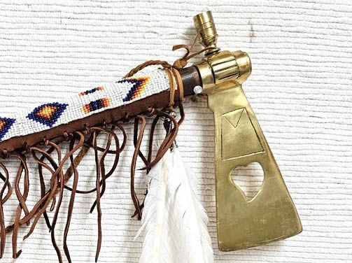 Native American Made Brass Hatchet with Pipe