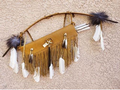 42" Navajo Made Fringed Bow and Quiver with Arrows