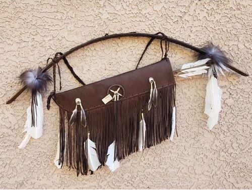 42" Navajo Made Fringed Bow and Quiver with Arrows