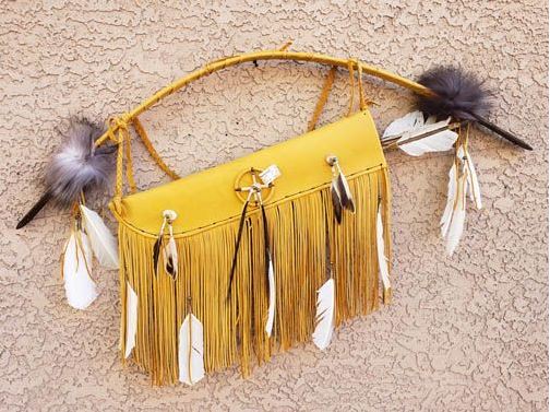 42" Navajo Made Fringed Bow and Quiver with Arrows