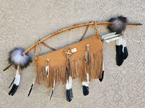 42" Navajo Made Fringed Bow and Quiver with Arrows