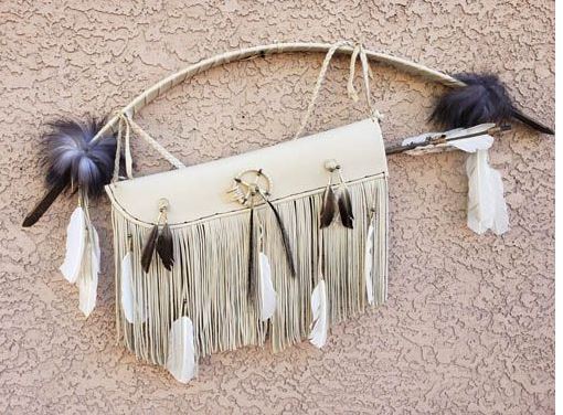 42" Navajo Made Fringed Bow and Quiver with Arrows