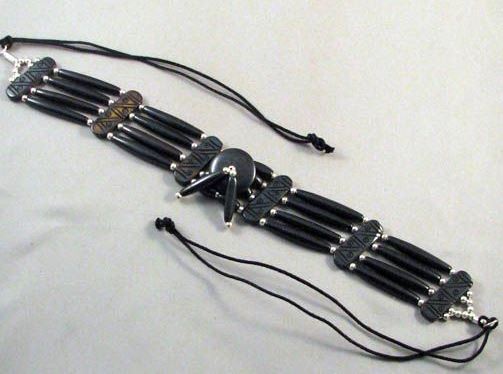 Native American Four-Row Black and Brown Choker with Center Piece