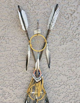 Native American Style 4-Way Crossed Arrows with Beaded Pouch