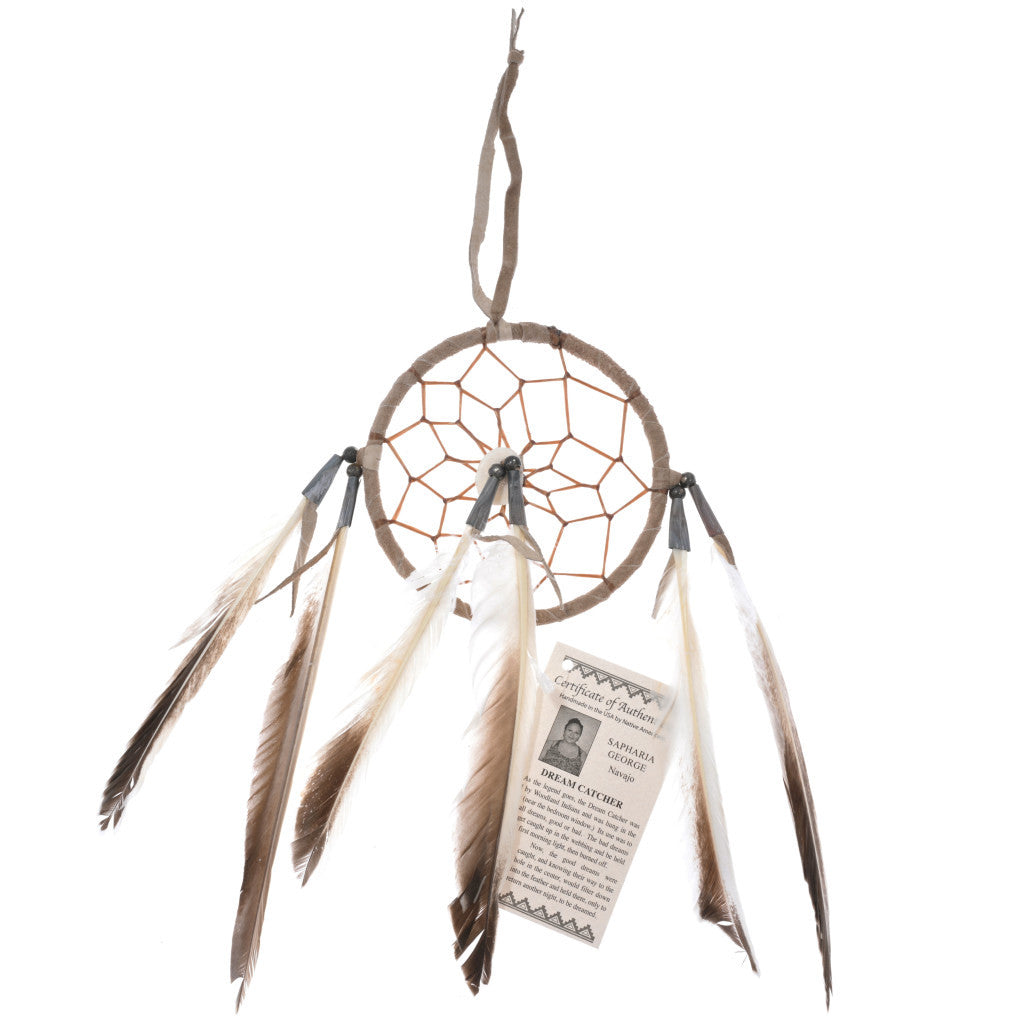 Native American Traditional Dreamcatcher w/ Antler Button in Tan