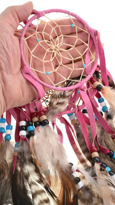 4" Native American Dreamcatcher - Pink
