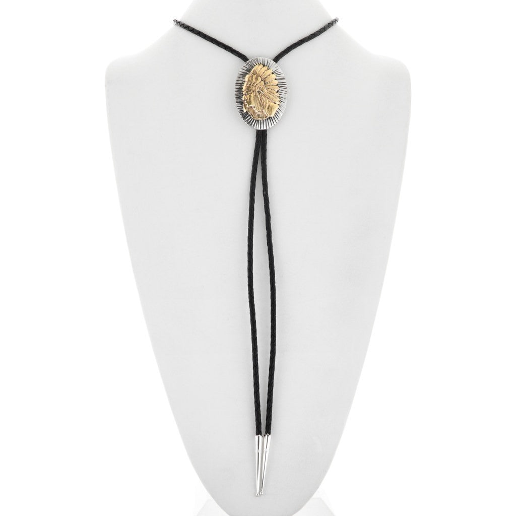 Navajo Gold Indian Chief Silver Bolo Tie