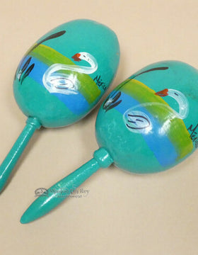 Hand Painted Turquoise Gourd Rattles