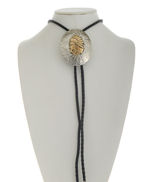 Navajo Hammered Silver Gold Indian Chief Bolo Tie