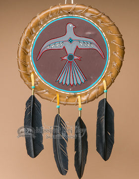 11.5" Painted Rawhide Bird War Shield Mandala