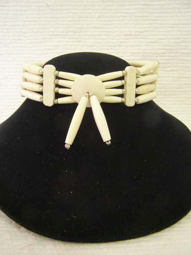 4-Row Native American Style White Choker with Center Piece