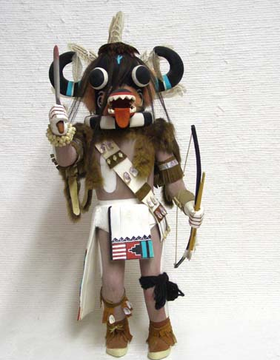 Antique Hopi Carved Black Ogre's Uncle  Katsina Doll by Womack Pavatea