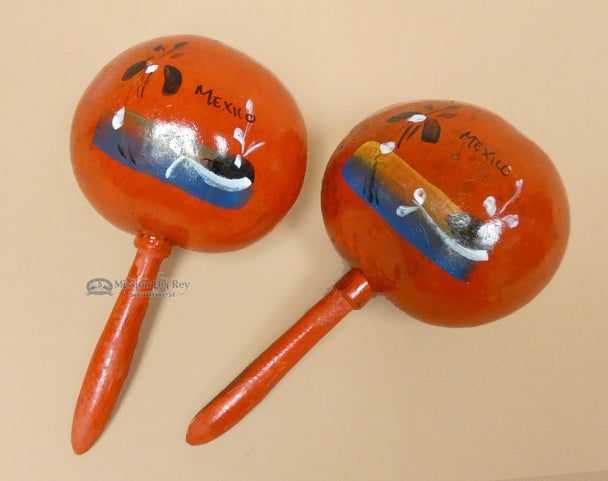 Spanish Rattle Mexican Gourd Rattle Pair - NativeAmericanVault.com