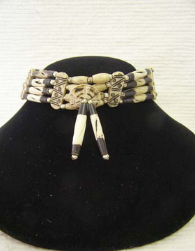 4-Row Carved Antique Native American Style Choker with Center Piece