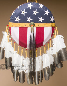 15" Tigua Indian Gold Leather American Flag Shield
