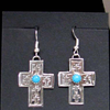 Native American Style Navajo Made Sterling Silver Cross Earrings with Turquoise