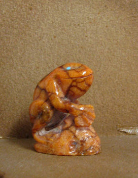 Zuni Carved Frog Fetish in Coral by Derrick Kaamasee