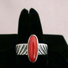 Native American Style Hopi Made Tufa Cast Sterling Silver Band with Coral