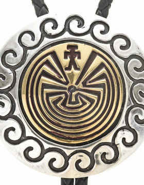 Navajo Made Gold Man In The Maze Silver Bolo Tie