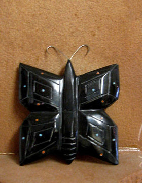 Zuni Carved Black Butterfly Fetish by Travis Panteah