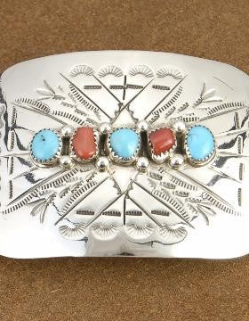 Turquoise Coral Stone Belt Buckle