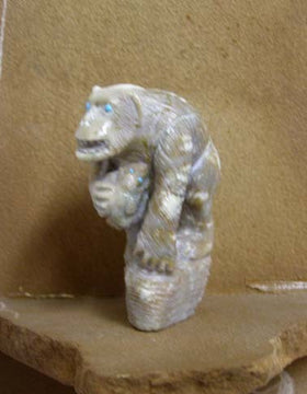 Zuni Carved Gorilla and Baby Fetish by Derrick Kaamasee