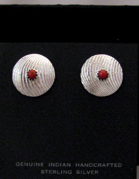 Navajo Made Concha Post Earrings with Coral or Turquoise by Dorothy Jeffery