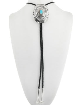 Navajo Turquoise Bolo Tie Hammered Silver Concho