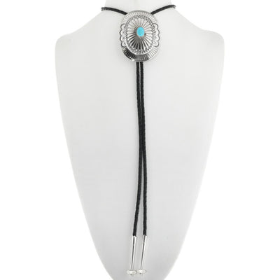 Navajo Turquoise Bolo Tie Hammered Silver Concho