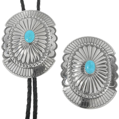 Navajo Turquoise Bolo Tie Hammered Silver Concho