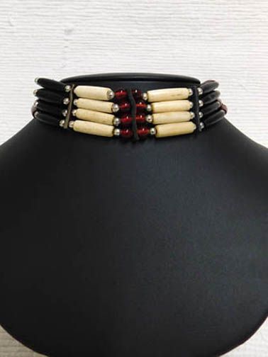 4-Row Native American Choker with Red Glass Beads