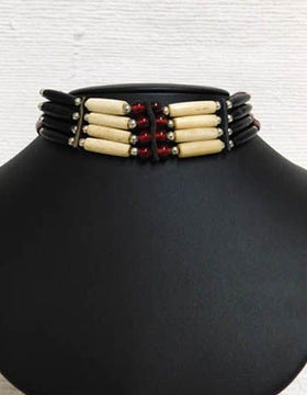 4-Row Native American Choker with Red Glass Beads