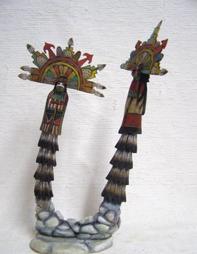 Hopi Carved Shalako Taka and Shalako Mana Katsina Sculpture