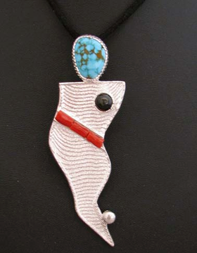 Native American Style Acoma Made Sterling Silver Pendant with Turquoise