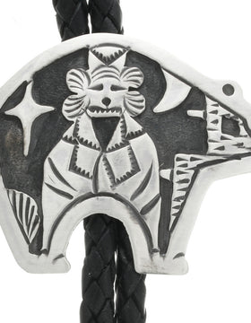Silver Corn Mana Kachina Bolo Tie on Sterling Bear Silhouette