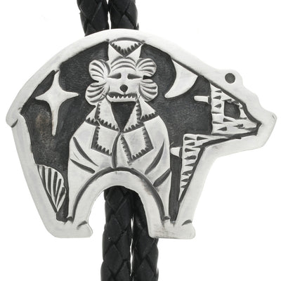 Silver Corn Mana Kachina Bolo Tie on Sterling Bear Silhouette