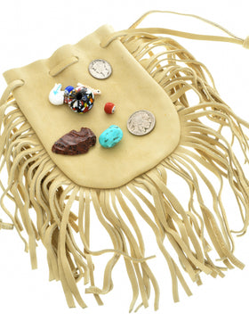 Fringed Leather Indian Medicine Bag With Prayer Bundle