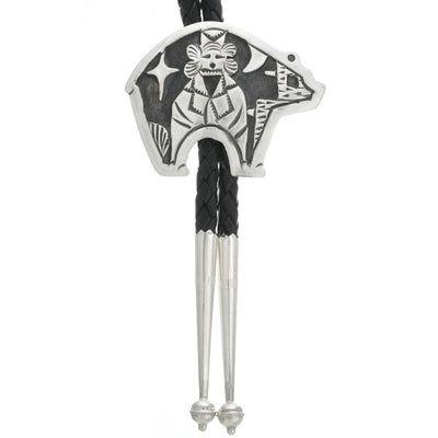 Silver Corn Mana Kachina Bolo Tie on Sterling Bear Silhouette