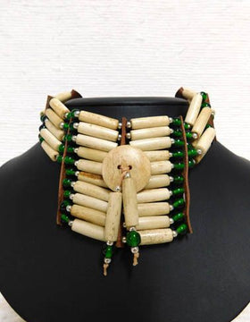 Native American Miniature Breastplate-Ivory with Green Beads