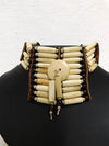 Native American Miniature Breastplate-Ivory with Brown Beads and Center Piece