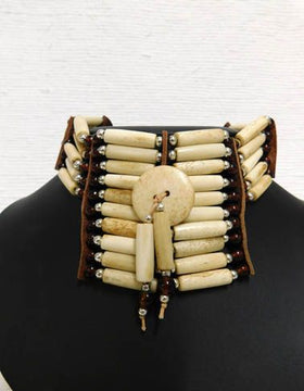 Native American Miniature Breastplate-Ivory with Brown Beads and Center Piece