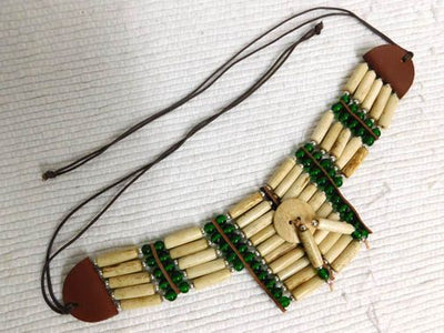 Native American Miniature Breastplate-Ivory with Green Beads