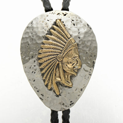 Native American Gold Silver Bolo Tie Indian Chief